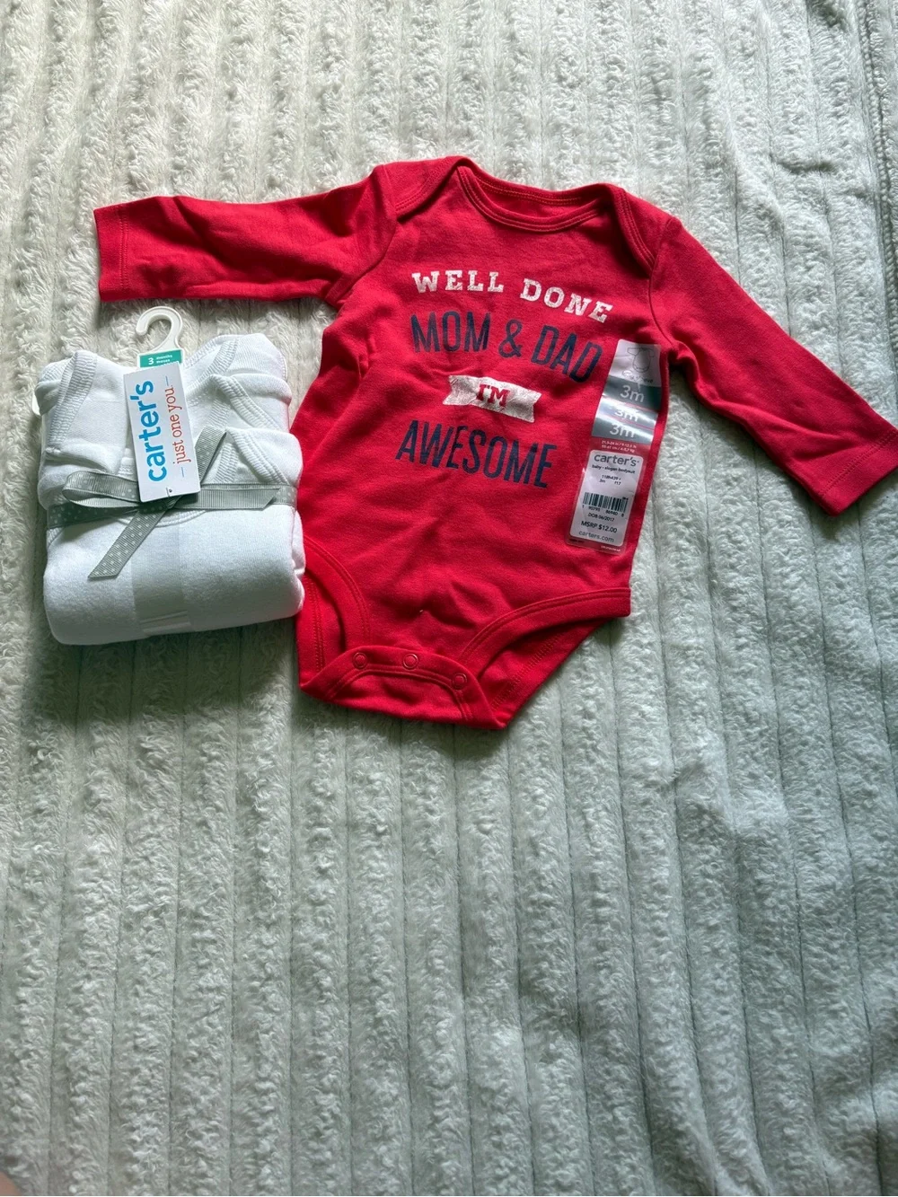Carter's Red Long-Sleeve One-Piece with 3-Pack White Long Sleeve Bundle